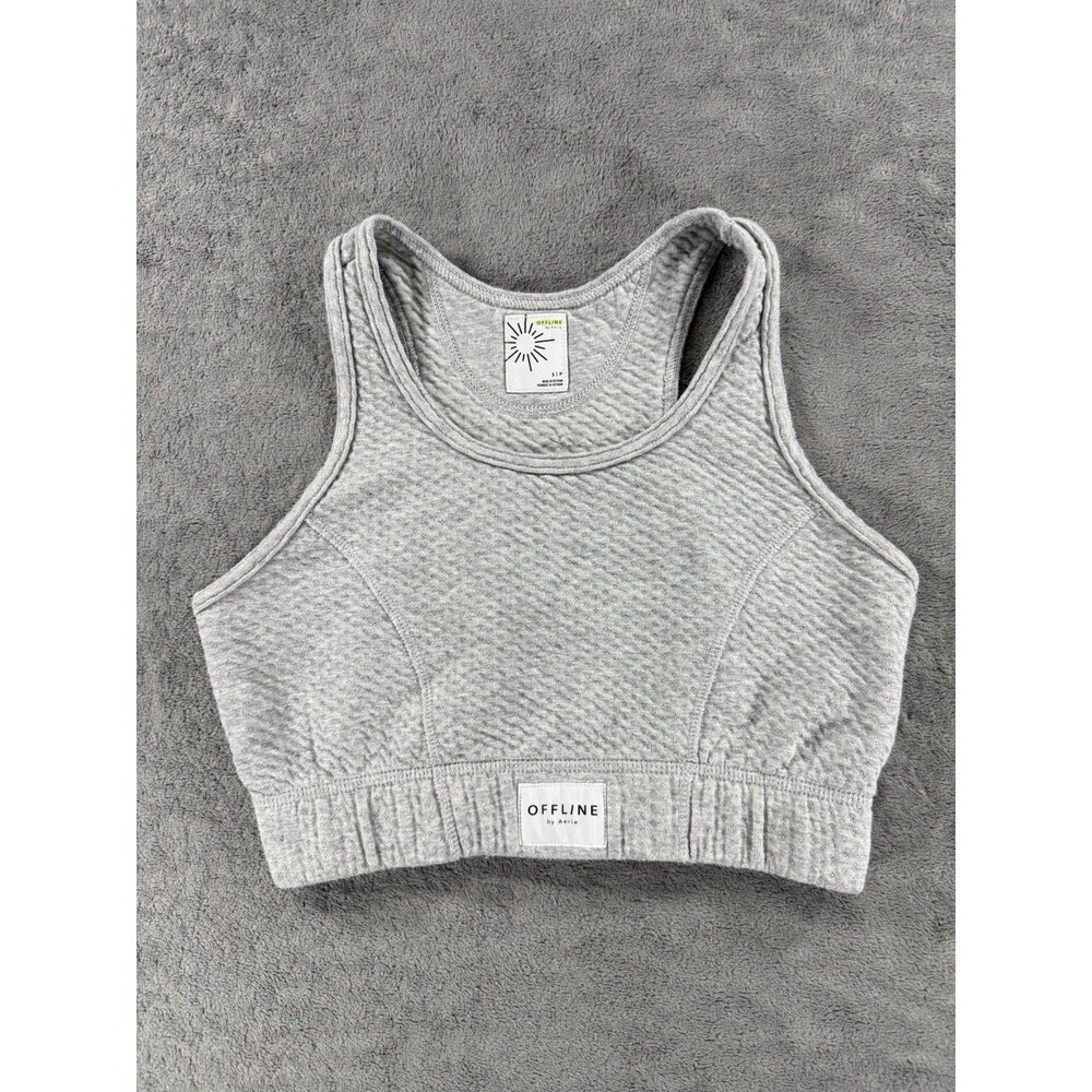 OFFLINE By Aerie Quilted Racerback Sports Bra Grey Small